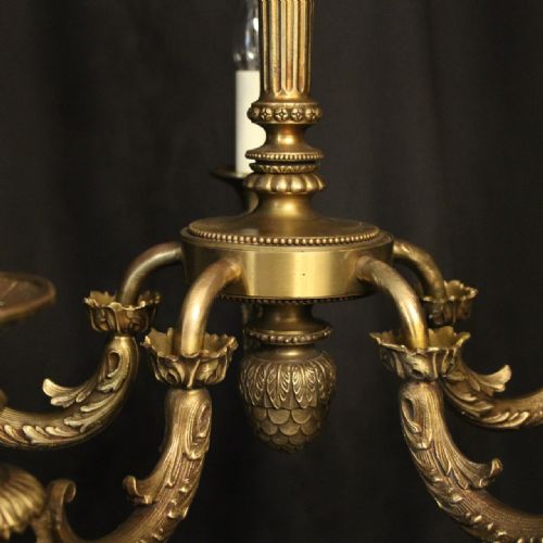 FRENCH BRONZE 5 LIGHT ANTIQUE CHANDELIER - ADDITIONAL PHOTO 5