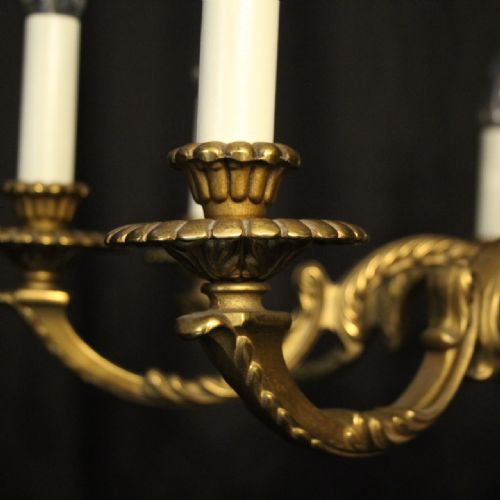 FRENCH GILDED BRASS 8 LIGHT CHANDELIER - ADDITIONAL PHOTO 4
