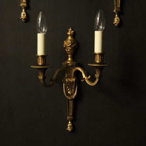 FRENCH SET OF 3 GILDED TWIN ARM ANTIQUE WALL LIGHTS - ADDITIONAL PHOTO 1