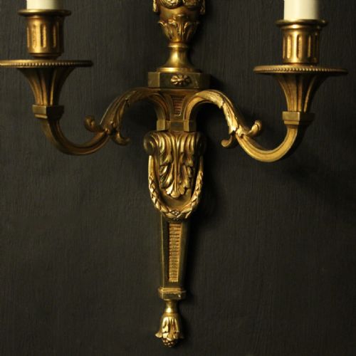 FRENCH SET OF 3 GILDED TWIN ARM ANTIQUE WALL LIGHTS - ADDITIONAL PHOTO 2