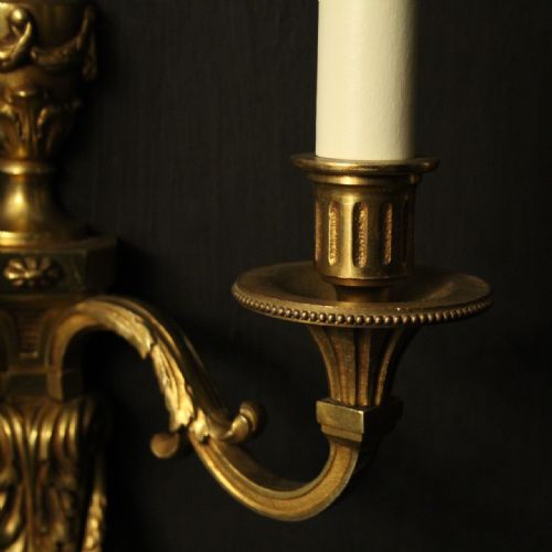FRENCH SET OF 3 GILDED TWIN ARM ANTIQUE WALL LIGHTS - ADDITIONAL PHOTO 3