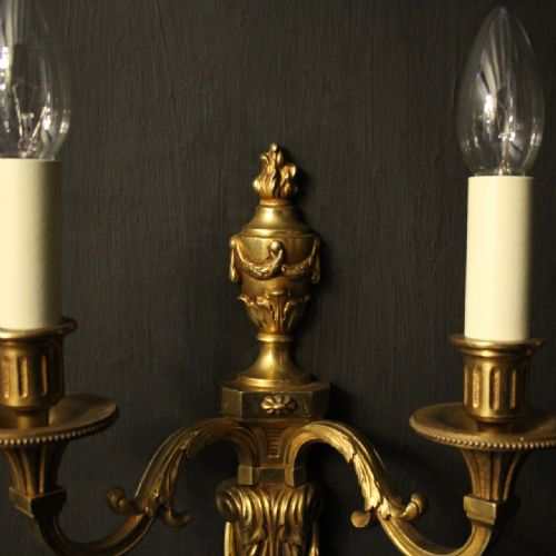 FRENCH SET OF 3 GILDED TWIN ARM ANTIQUE WALL LIGHTS - ADDITIONAL PHOTO 4