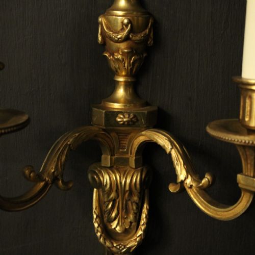 FRENCH SET OF 3 GILDED TWIN ARM ANTIQUE WALL LIGHTS - ADDITIONAL PHOTO 5