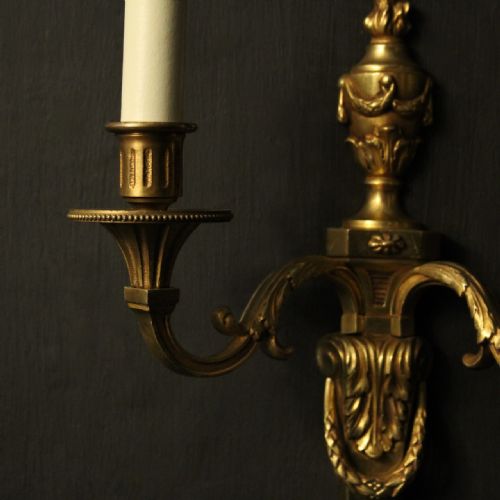 FRENCH SET OF 3 GILDED TWIN ARM ANTIQUE WALL LIGHTS - ADDITIONAL PHOTO 7
