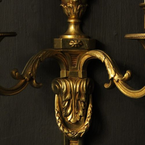 FRENCH SET OF 3 GILDED TWIN ARM ANTIQUE WALL LIGHTS - ADDITIONAL PHOTO 8