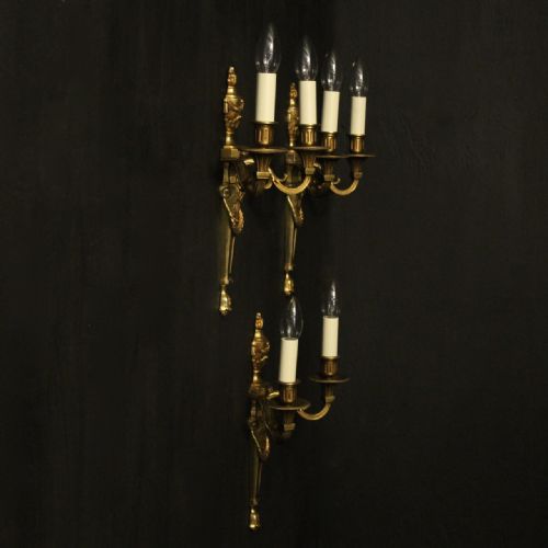 FRENCH SET OF 3 GILDED TWIN ARM ANTIQUE WALL LIGHTS - ADDITIONAL PHOTO 9