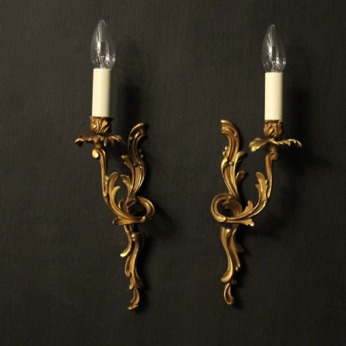 french pair of gilded single arm antique wall lights - CATEGORY: ANTIQUE LIGHTING - DATED 1920