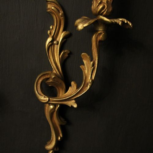 FRENCH PAIR OF GILDED SINGLE ARM ANTIQUE WALL LIGHTS - ADDITIONAL PHOTO 4