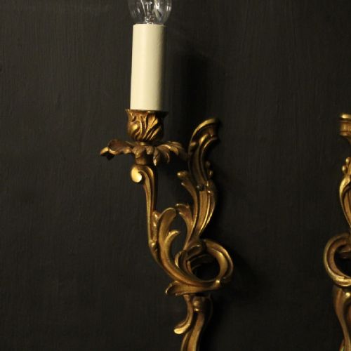 FRENCH PAIR OF GILDED SINGLE ARM ANTIQUE WALL LIGHTS - ADDITIONAL PHOTO 5