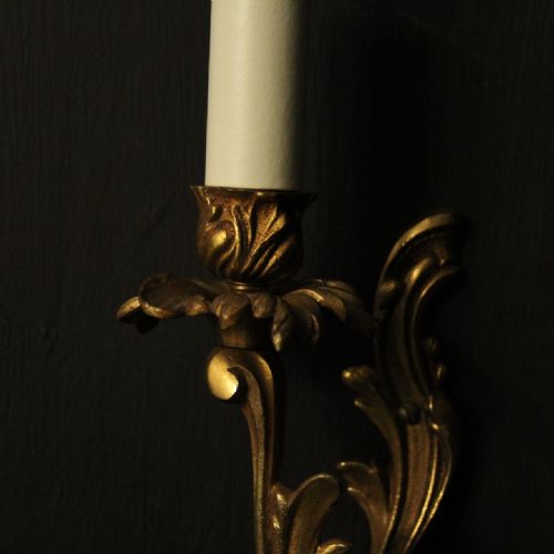 FRENCH PAIR OF GILDED SINGLE ARM ANTIQUE WALL LIGHTS - ADDITIONAL PHOTO 6