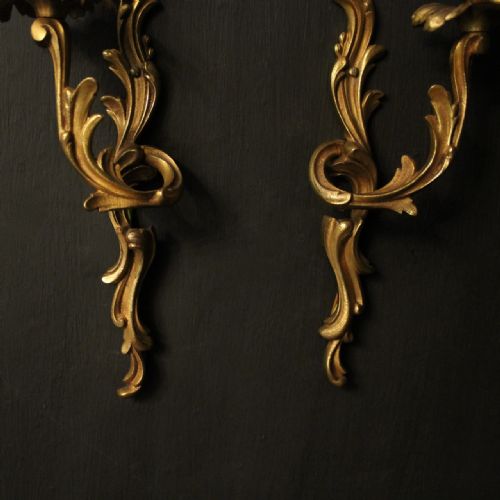 FRENCH PAIR OF GILDED SINGLE ARM ANTIQUE WALL LIGHTS - ADDITIONAL PHOTO 8
