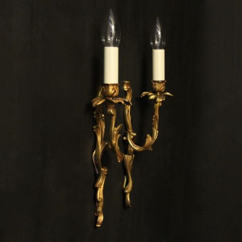 FRENCH PAIR OF GILDED SINGLE ARM ANTIQUE WALL LIGHTS - ADDITIONAL PHOTO 9