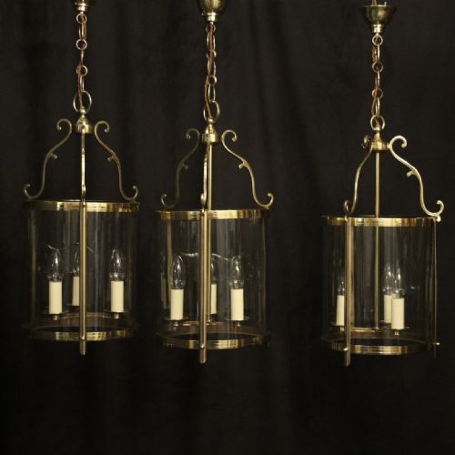 french set of 3 convex antique hall lanterns - CATEGORY: ANTIQUE LIGHTING - DATED 1920