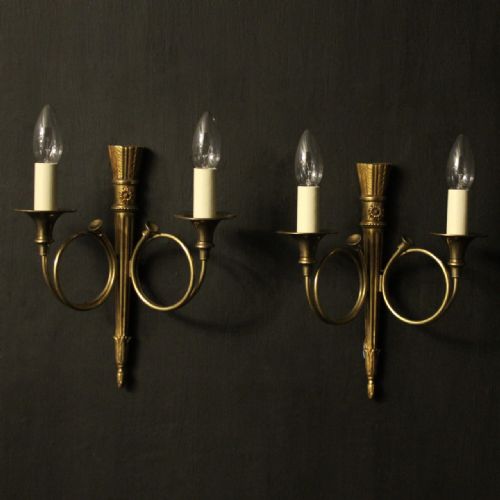 french gilded empire twin arm antique wall lights - CATEGORY: ANTIQUE LIGHTING - DATED 1920