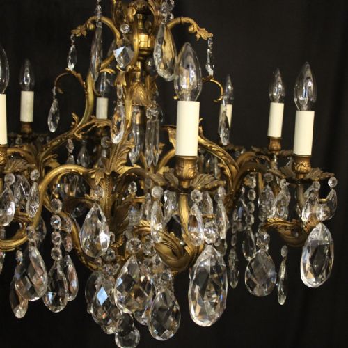 FRENCH GILDED BRONZE CRYSTAL 9 LIGHT ANTIQUE CHANDELIER - ADDITIONAL PHOTO 1