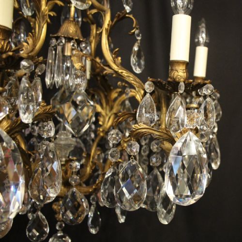 FRENCH GILDED BRONZE CRYSTAL 9 LIGHT ANTIQUE CHANDELIER - ADDITIONAL PHOTO 2