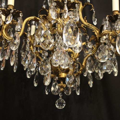 FRENCH GILDED BRONZE CRYSTAL 9 LIGHT ANTIQUE CHANDELIER - ADDITIONAL PHOTO 3