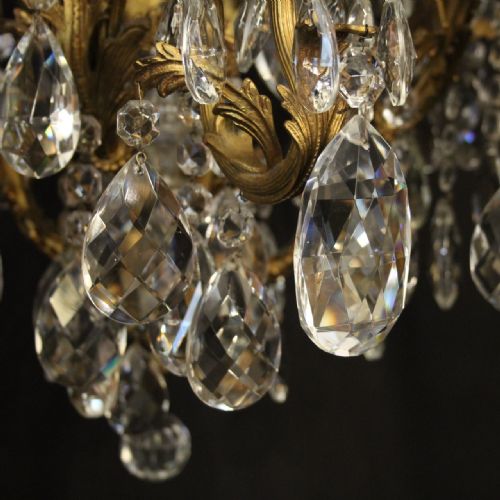 FRENCH GILDED BRONZE CRYSTAL 9 LIGHT ANTIQUE CHANDELIER - ADDITIONAL PHOTO 4