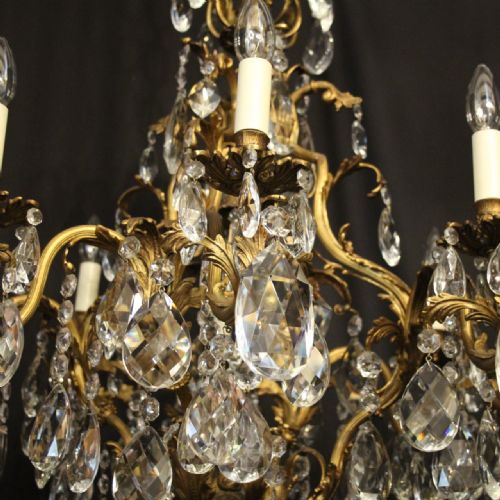 FRENCH GILDED BRONZE CRYSTAL 9 LIGHT ANTIQUE CHANDELIER - ADDITIONAL PHOTO 5