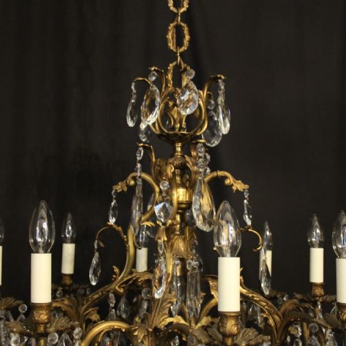 FRENCH GILDED BRONZE CRYSTAL 9 LIGHT ANTIQUE CHANDELIER - ADDITIONAL PHOTO 6