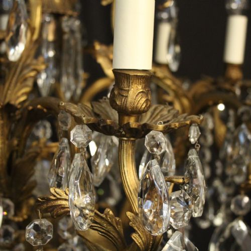 FRENCH GILDED BRONZE CRYSTAL 9 LIGHT ANTIQUE CHANDELIER - ADDITIONAL PHOTO 7