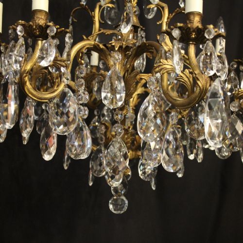 FRENCH GILDED BRONZE CRYSTAL 9 LIGHT ANTIQUE CHANDELIER - ADDITIONAL PHOTO 8