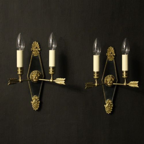 french pair of gilded empire antique wall lights - CATEGORY: ANTIQUE LIGHTING - DATED 1920