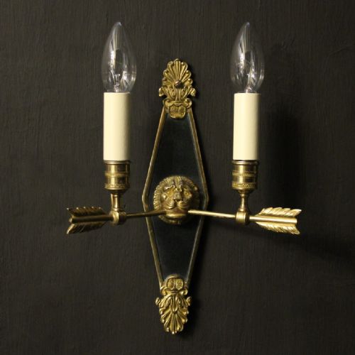 FRENCH PAIR OF GILDED EMPIRE ANTIQUE WALL LIGHTS - ADDITIONAL PHOTO 1