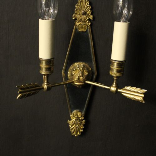 FRENCH PAIR OF GILDED EMPIRE ANTIQUE WALL LIGHTS - ADDITIONAL PHOTO 5