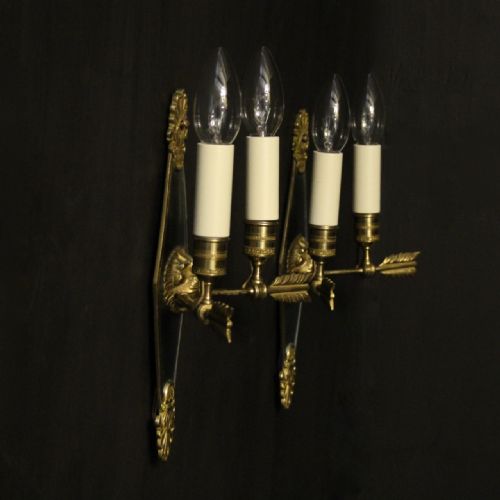 FRENCH PAIR OF GILDED EMPIRE ANTIQUE WALL LIGHTS - ADDITIONAL PHOTO 9