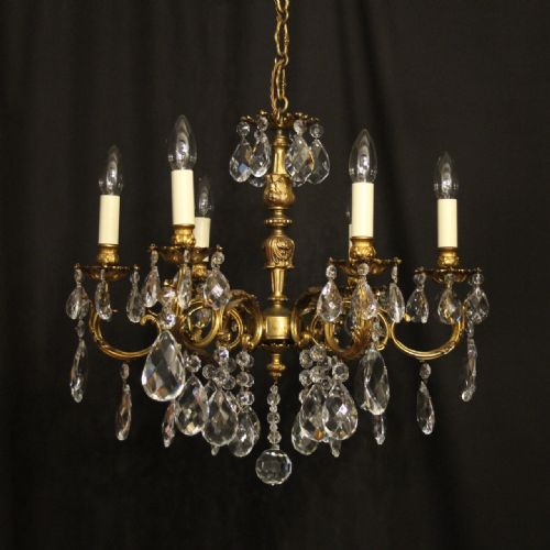 italian 6 light gilded antique chandelier - CATEGORY: ANTIQUE LIGHTING - DATED 1920