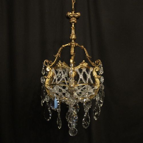 french gilded bronze crystal antique chandelier - CATEGORY: ANTIQUE LIGHTING - DATED 19TH CENTURY