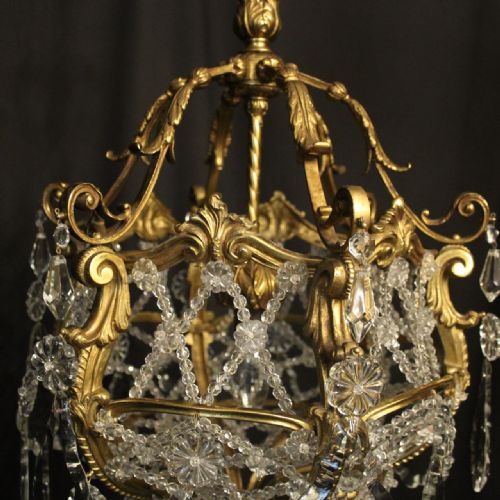 FRENCH GILDED BRONZE CRYSTAL ANTIQUE CHANDELIER - ADDITIONAL PHOTO 2