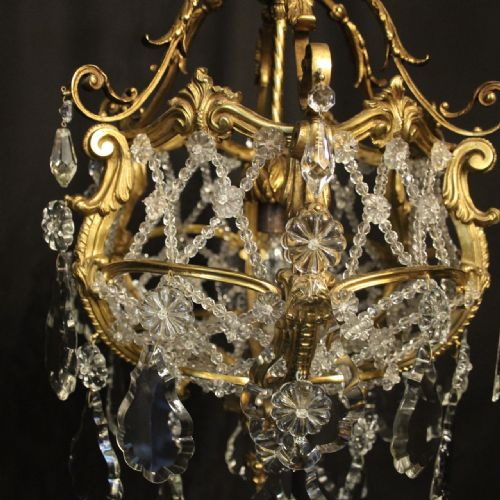 FRENCH GILDED BRONZE CRYSTAL ANTIQUE CHANDELIER - ADDITIONAL PHOTO 3