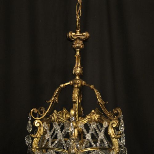 FRENCH GILDED BRONZE CRYSTAL ANTIQUE CHANDELIER - ADDITIONAL PHOTO 4