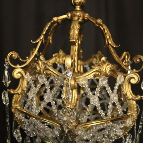 FRENCH GILDED BRONZE CRYSTAL ANTIQUE CHANDELIER - ADDITIONAL PHOTO 5