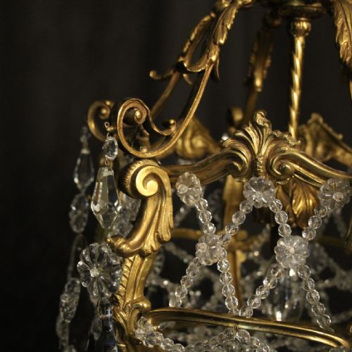 FRENCH GILDED BRONZE CRYSTAL ANTIQUE CHANDELIER - ADDITIONAL PHOTO 6