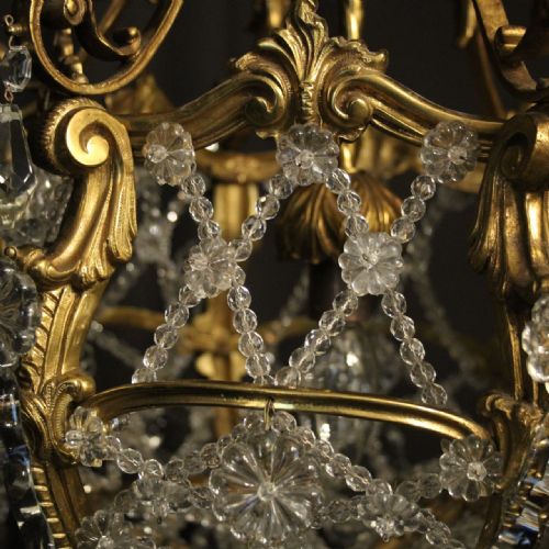 FRENCH GILDED BRONZE CRYSTAL ANTIQUE CHANDELIER - ADDITIONAL PHOTO 7
