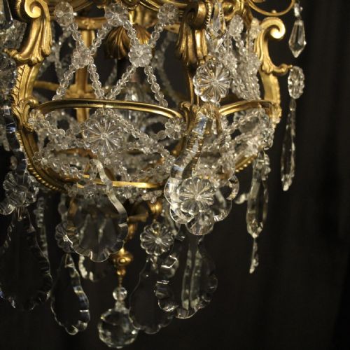 FRENCH GILDED BRONZE CRYSTAL ANTIQUE CHANDELIER - ADDITIONAL PHOTO 8