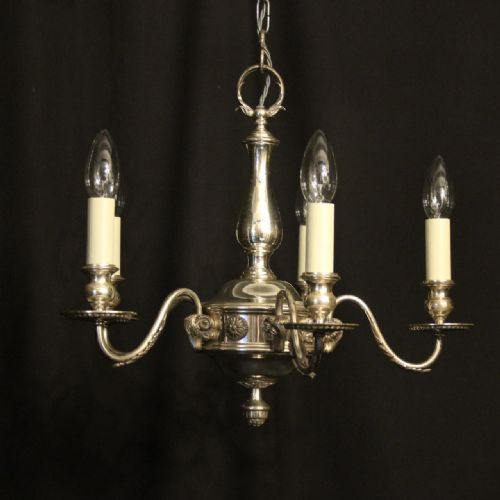 english silver plated 5 light antique chandelier - CATEGORY: ANTIQUE LIGHTING - DATED 1920