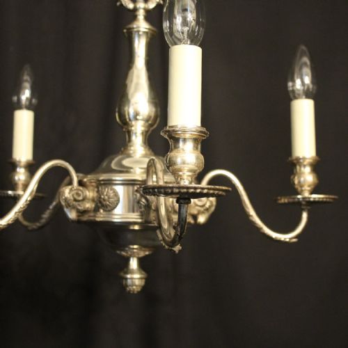 ENGLISH SILVER PLATED 5 LIGHT ANTIQUE CHANDELIER - ADDITIONAL PHOTO 4