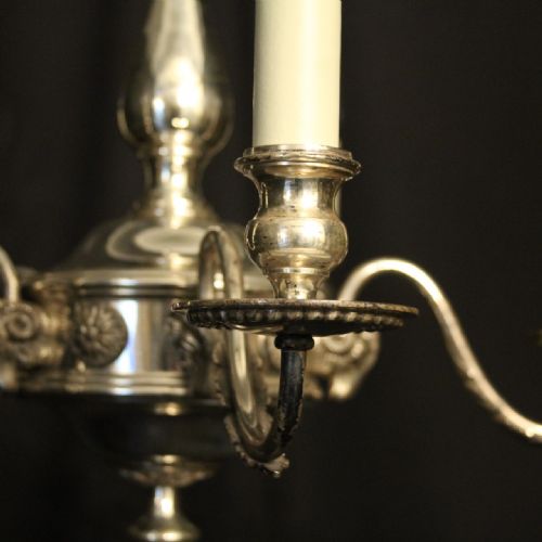 ENGLISH SILVER PLATED 5 LIGHT ANTIQUE CHANDELIER - ADDITIONAL PHOTO 7