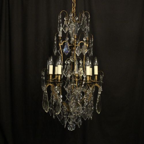 french gilded bronze crystal 8 light antique chandelier - CATEGORY: ANTIQUE LIGHTING - DATED 19TH CENTURY