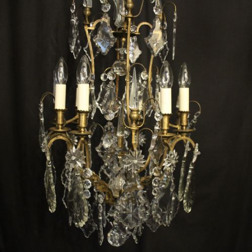 FRENCH GILDED BRONZE CRYSTAL 8 LIGHT ANTIQUE CHANDELIER - ADDITIONAL PHOTO 1
