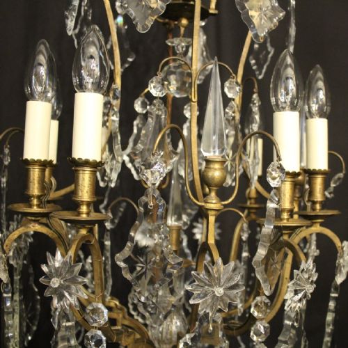 FRENCH GILDED BRONZE CRYSTAL 8 LIGHT ANTIQUE CHANDELIER - ADDITIONAL PHOTO 2