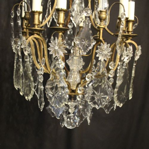 FRENCH GILDED BRONZE CRYSTAL 8 LIGHT ANTIQUE CHANDELIER - ADDITIONAL PHOTO 3