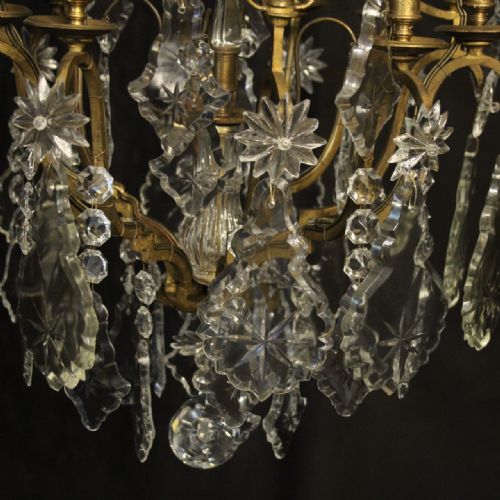 FRENCH GILDED BRONZE CRYSTAL 8 LIGHT ANTIQUE CHANDELIER - ADDITIONAL PHOTO 4