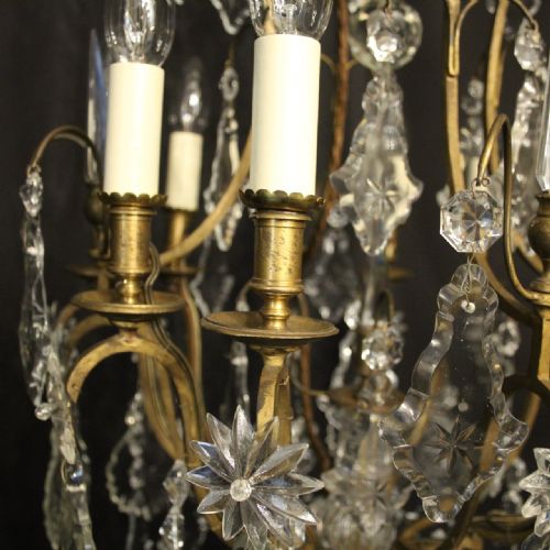 FRENCH GILDED BRONZE CRYSTAL 8 LIGHT ANTIQUE CHANDELIER - ADDITIONAL PHOTO 5