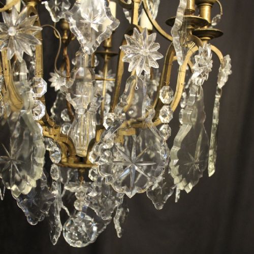 FRENCH GILDED BRONZE CRYSTAL 8 LIGHT ANTIQUE CHANDELIER - ADDITIONAL PHOTO 7