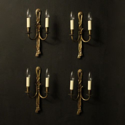 french set of 4 gilded twin arm wall lights - CATEGORY: ANTIQUE LIGHTING - DATED 1930